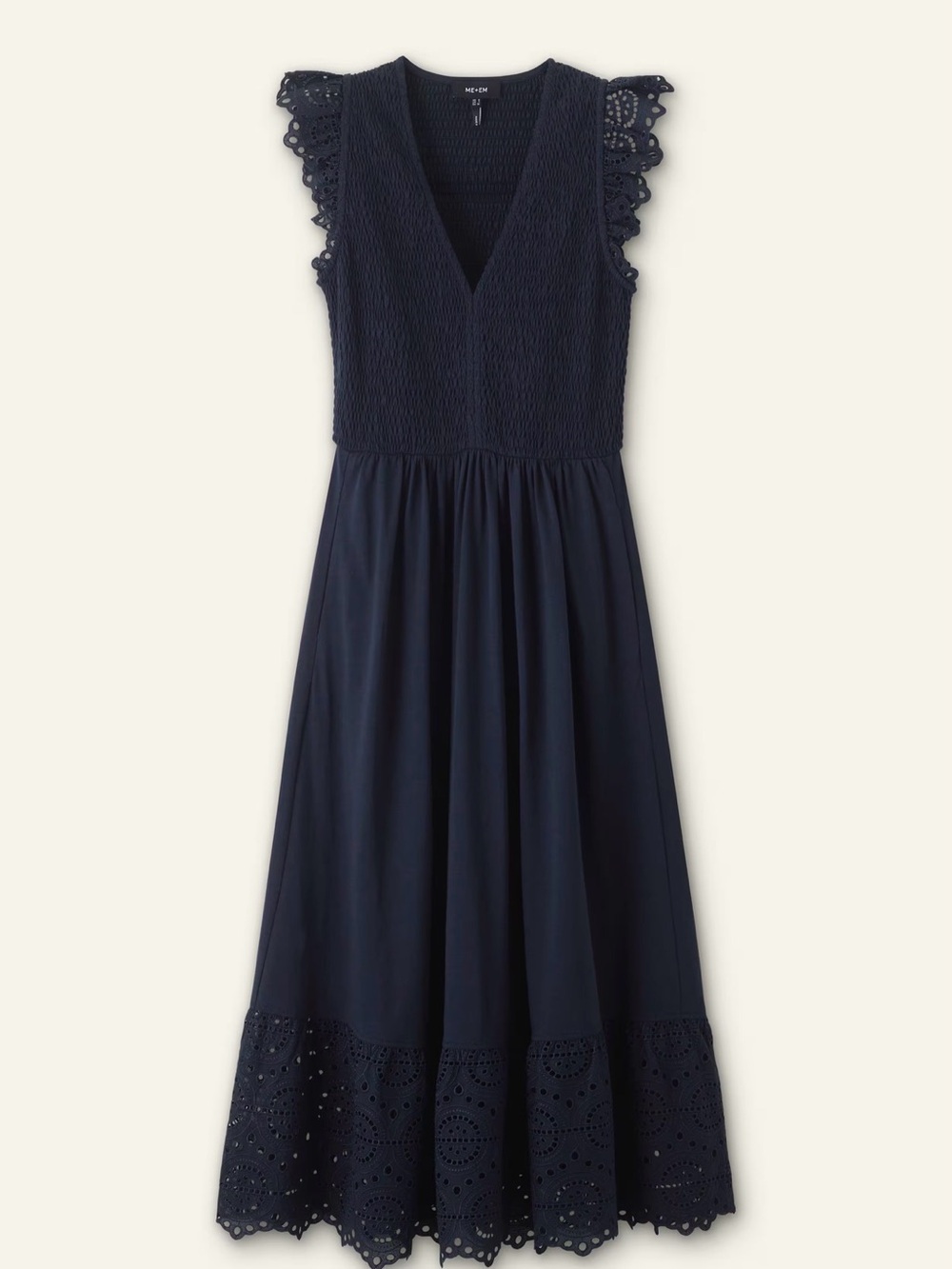 ME + EM Navy Broderie Slub Midi Dress